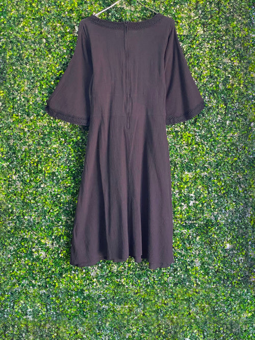 Atmosphere Charcoal Crochet-Trim Flutter Sleeve Dress — back