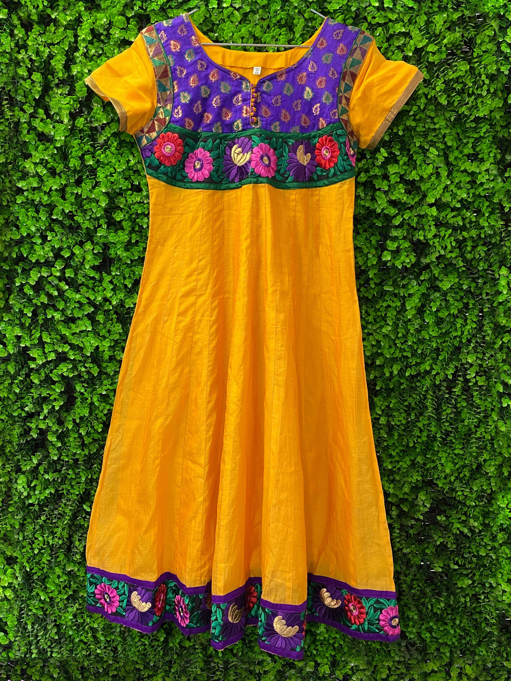 Mustard Yellow Embroidered Indian Midi Dress