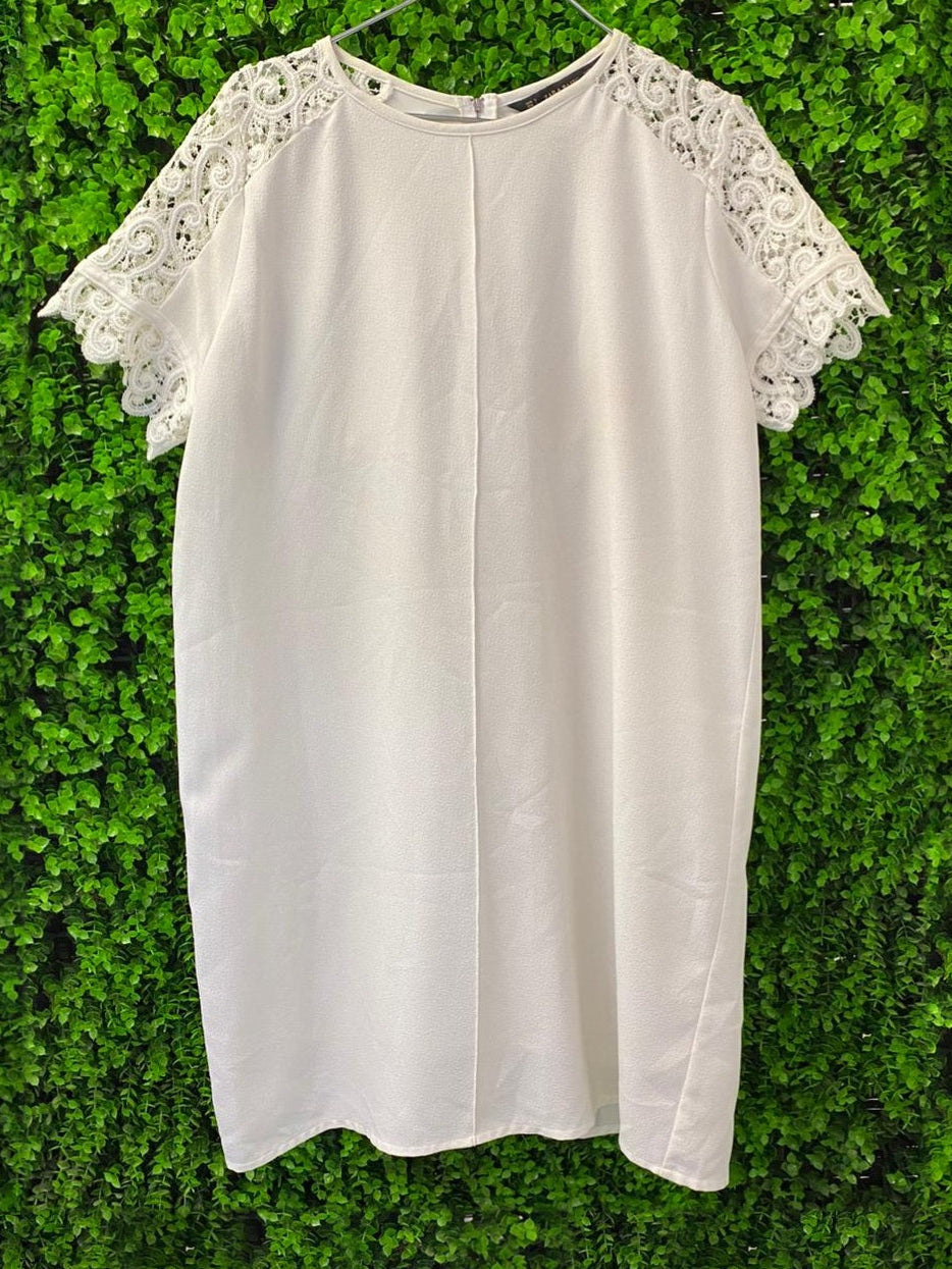 Zara Basic Cream Lace Sleeve Shift Dress