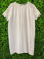 Zara Basic Cream Lace Sleeve Shift Dress