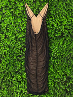 Black Ruched Mesh Bodycon Dress