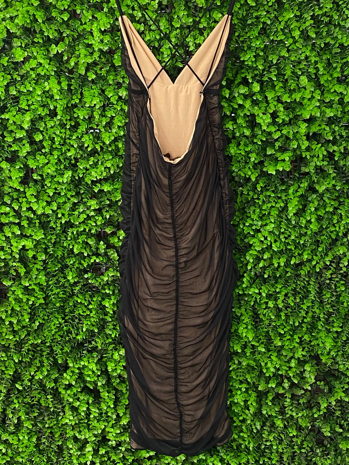 Black Ruched Mesh Bodycon Dress