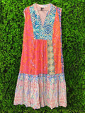 EcoVero Coral & Teal Paisley Panel Tunic Dress
