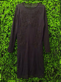 Black Tonal Embellished Long-Sleeve Dress