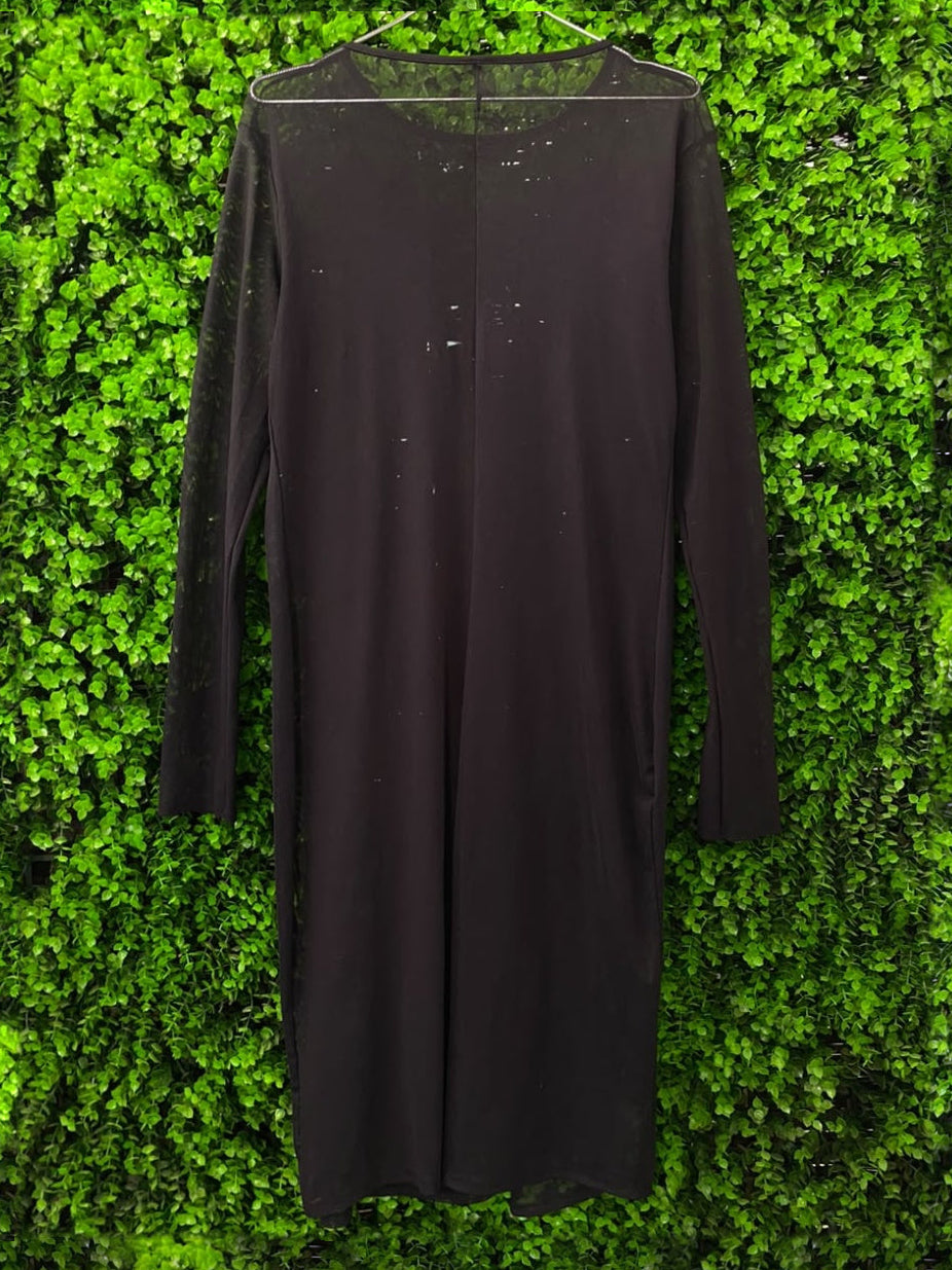 Black Tonal Embellished Long-Sleeve Dress