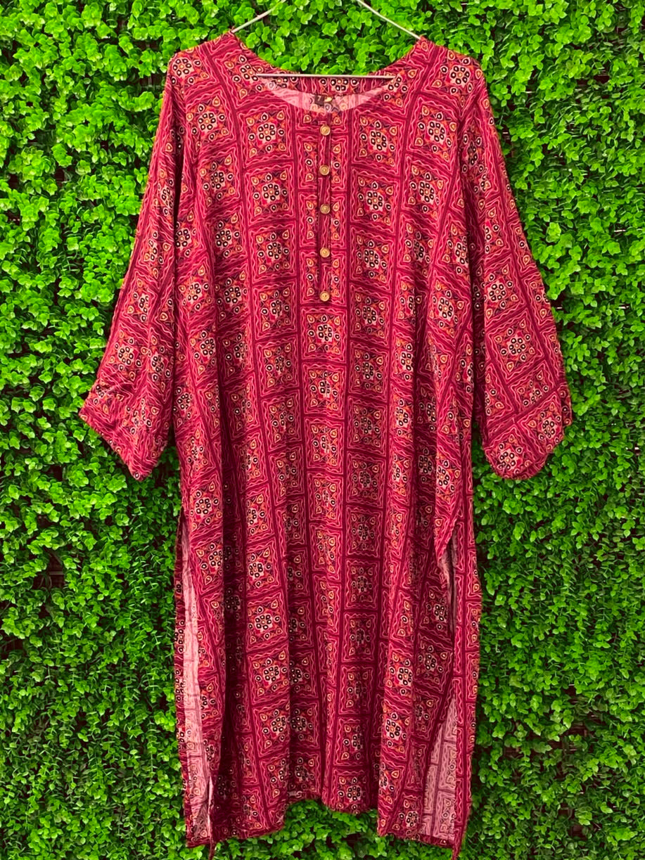 Berry Boho Print Tunic Dress