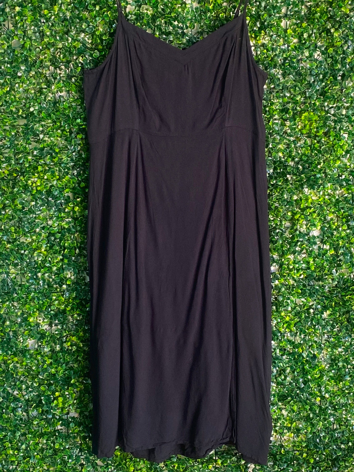 LCW Casual Black Smocked Cami Knee-Length Dress — front