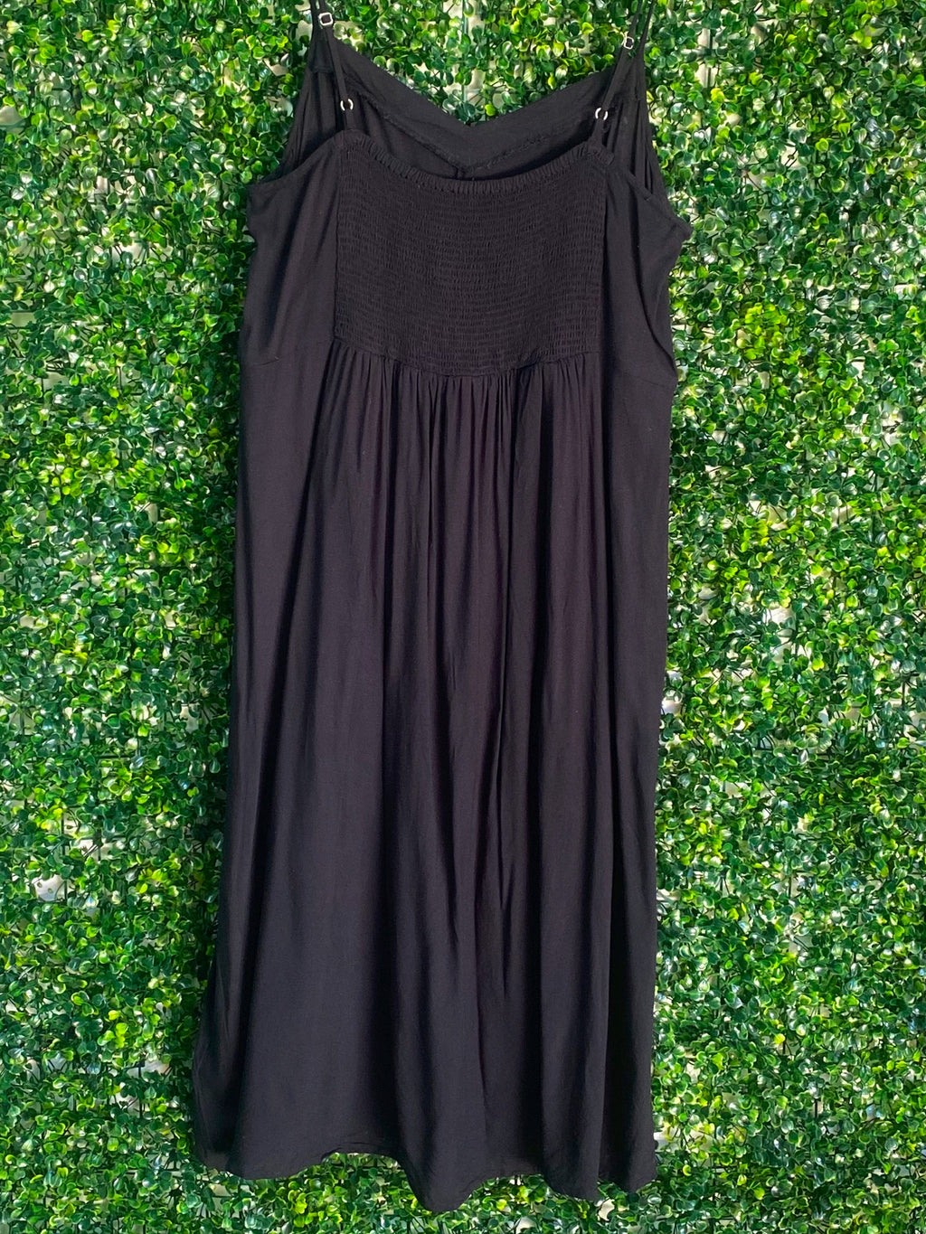 LCW Casual Black Smocked Cami Knee-Length Dress — back
