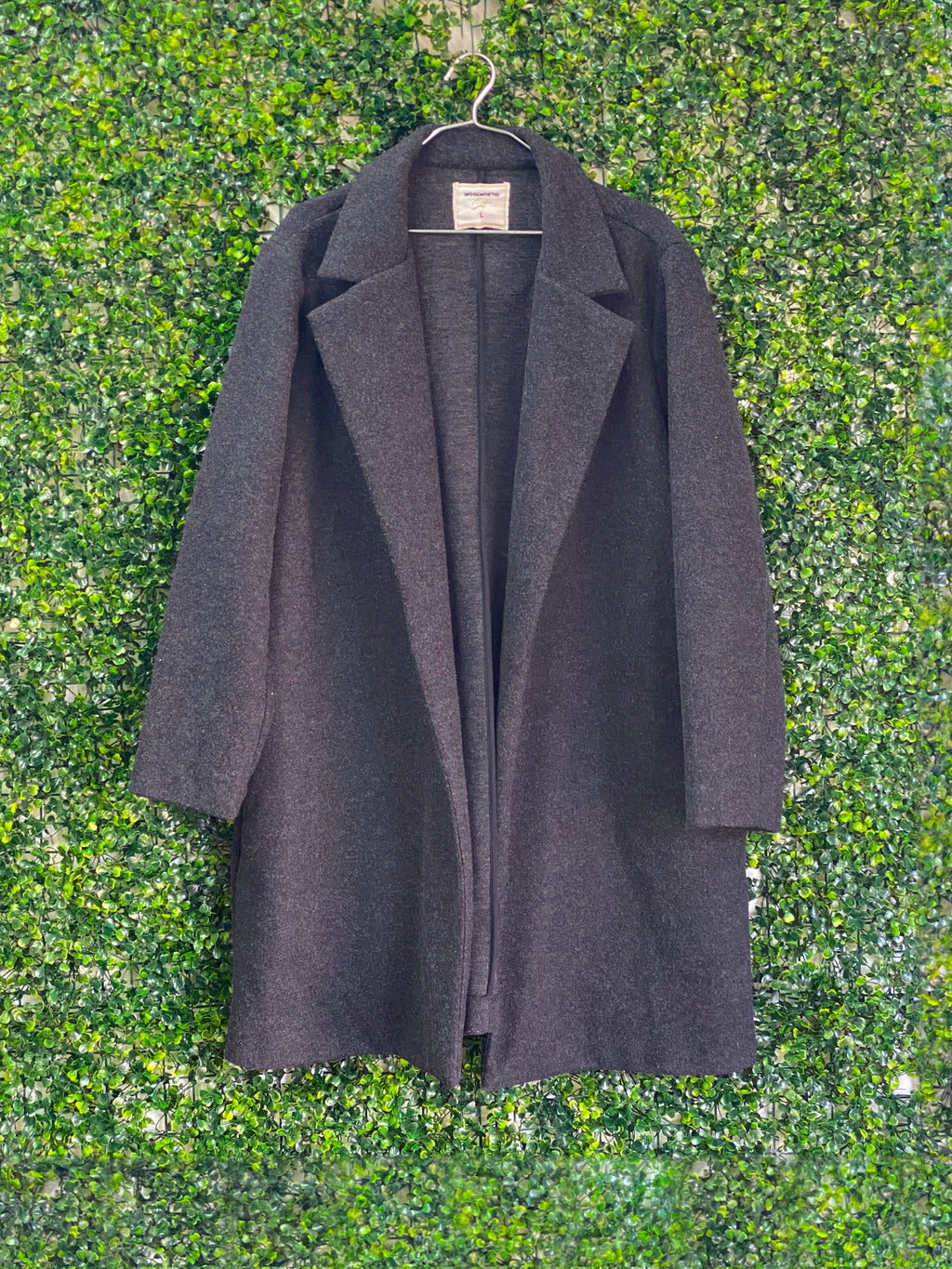 Woolworths Charcoal Longline Open Coat — front