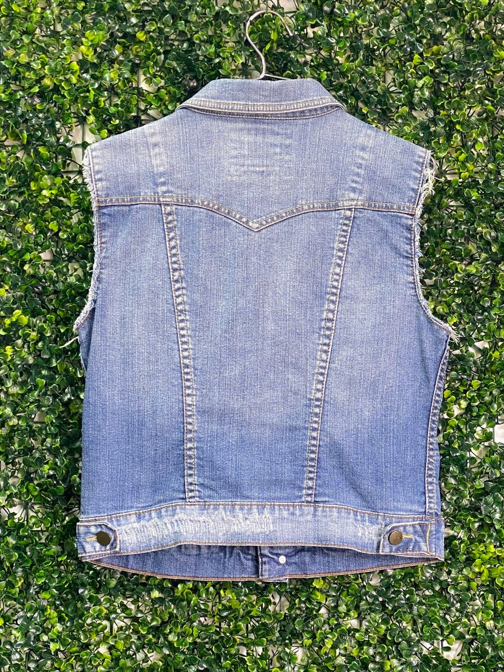 2.1 Denim Blue Patch Detail Sleeveless Jacket — back