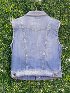 2.1 Denim Blue Patch Detail Sleeveless Jacket — back