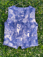 Fashion Blue Tropical Print Button-Front Waistcoat — back