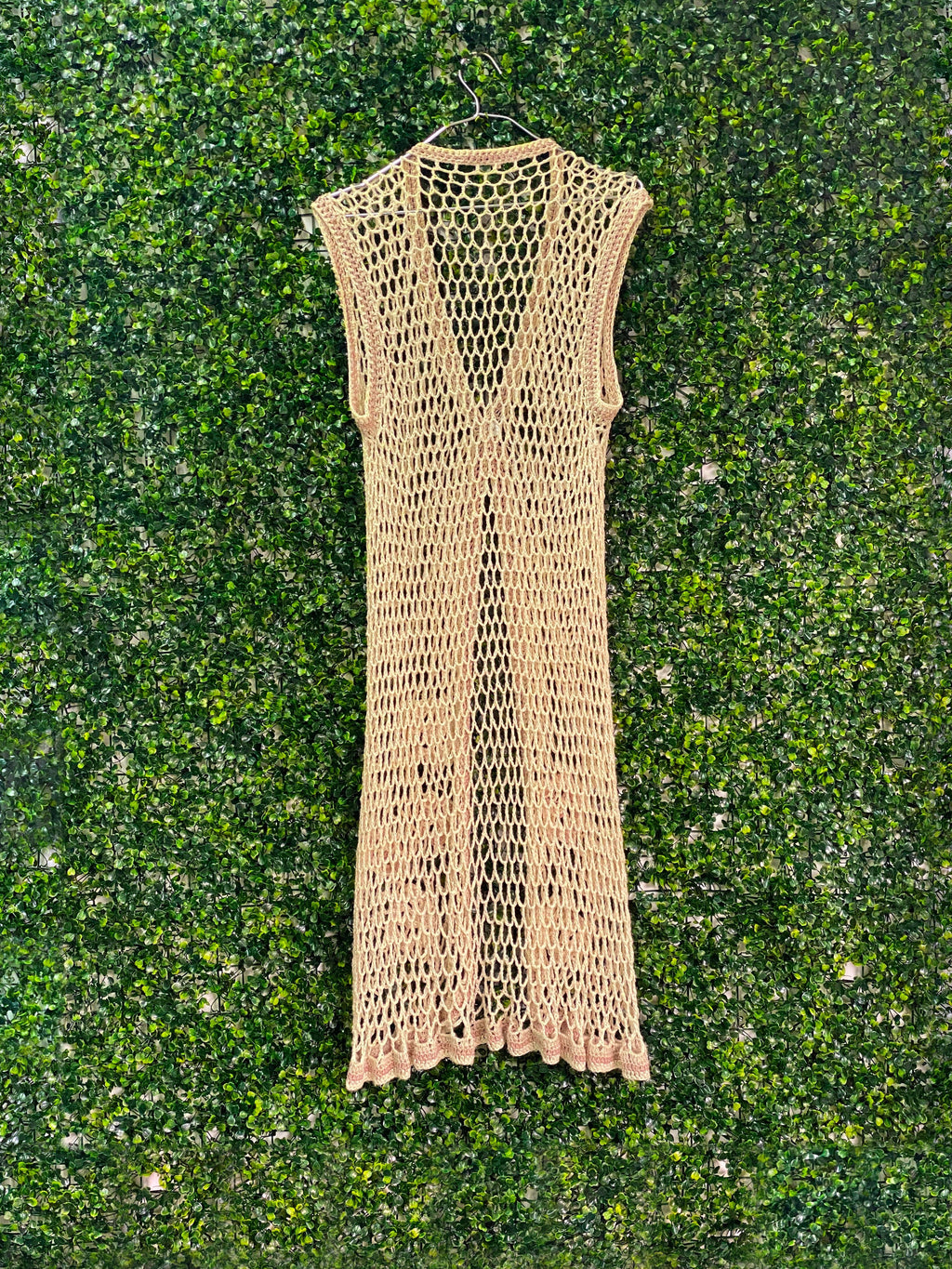 Ancient Spirit Beige Crochet Flower Longline Vest — back