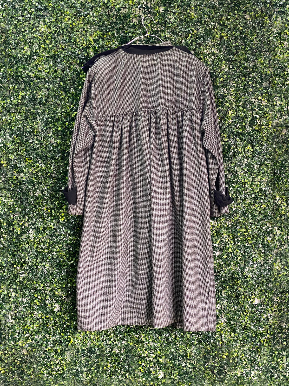 Grey Houndstooth Longline Coat with Contrast Tabs — back