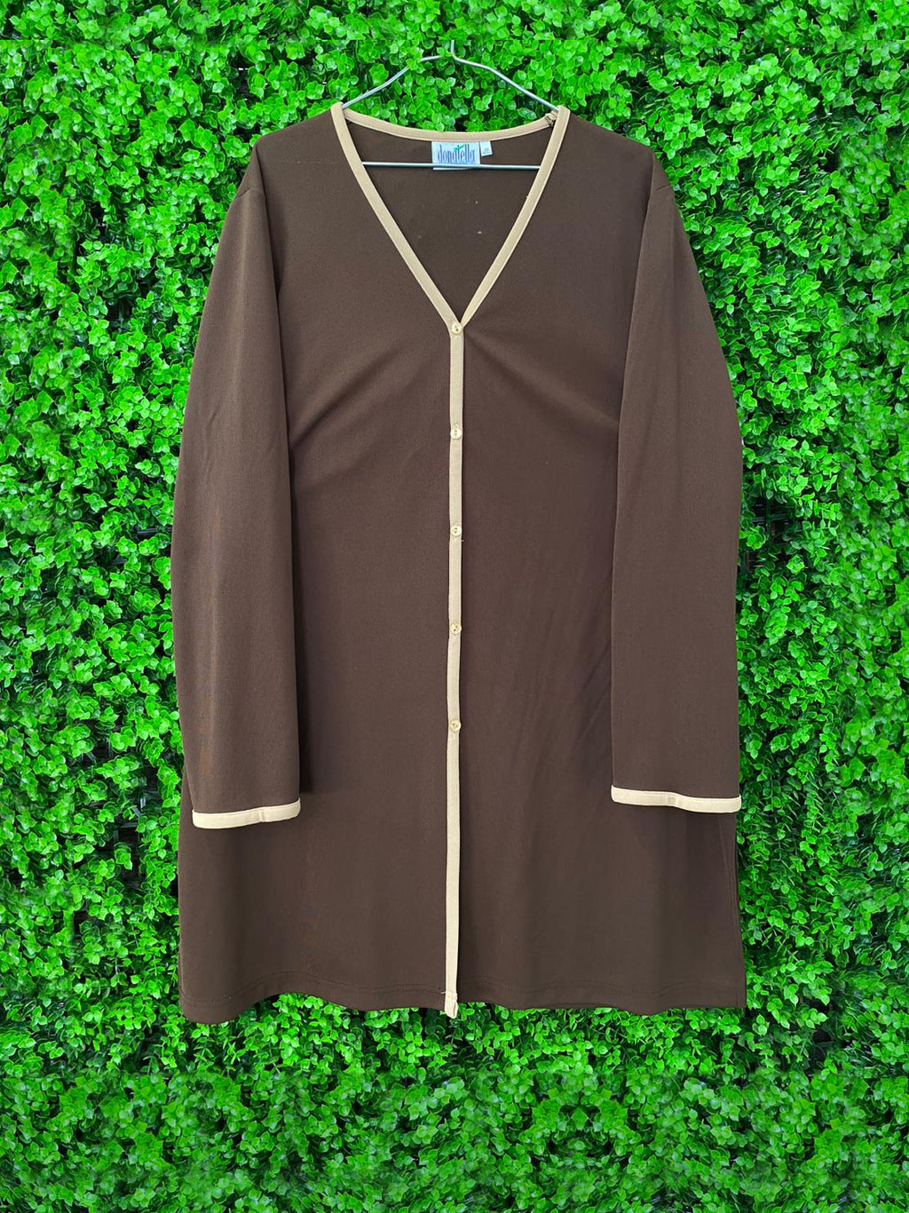 Brown Contrast-Trim Button Cardigan / Lightweight Jacket