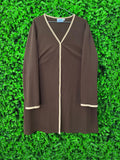 Brown Contrast-Trim Button Cardigan / Lightweight Jacket