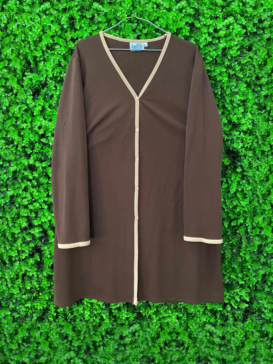 Brown Contrast-Trim Button Cardigan / Lightweight Jacket