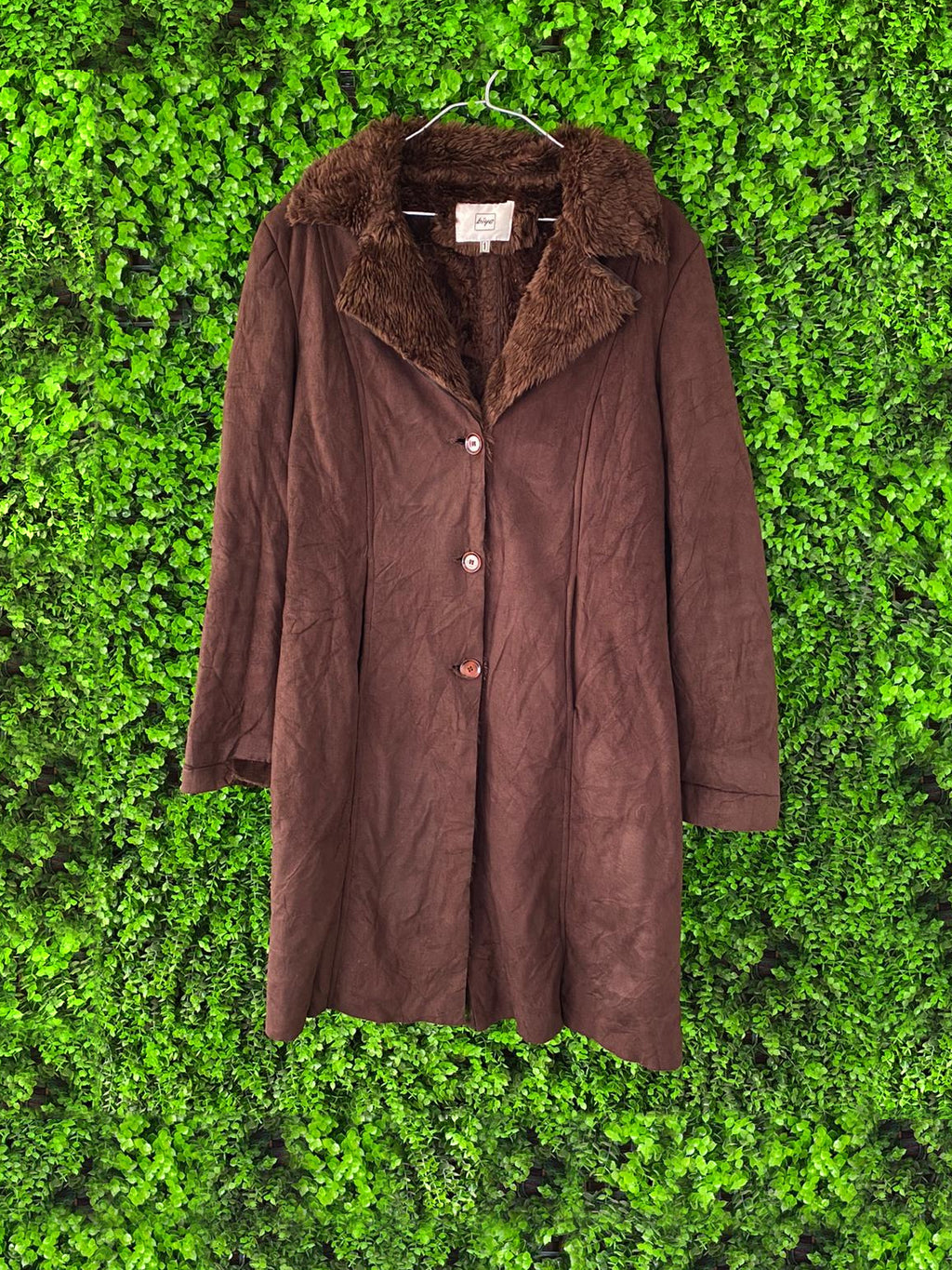 Biye Brown Faux Suede Faux Fur Collar Coat