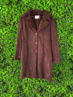 Biye Brown Faux Suede Faux Fur Collar Coat