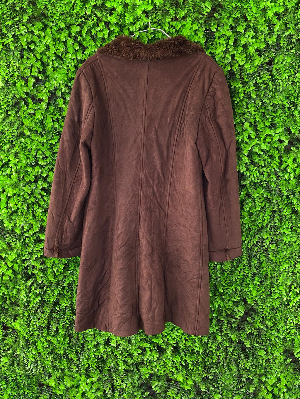 Biye Brown Faux Suede Faux Fur Collar Coat