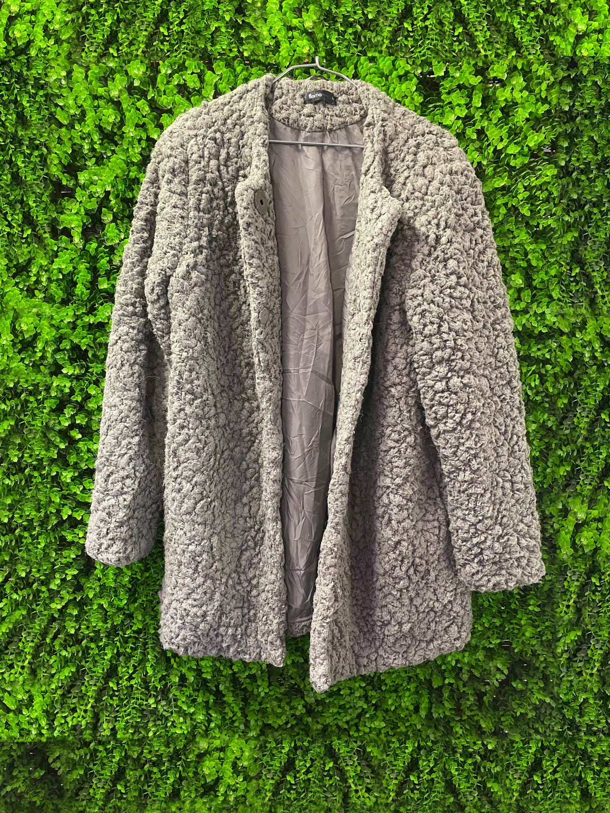 Flame Grey Textured Teddy Coat