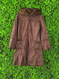 Brown Hooded Faux Suede & Faux Fur Trim Coat