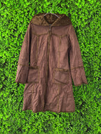 Brown Hooded Faux Suede & Faux Fur Trim Coat