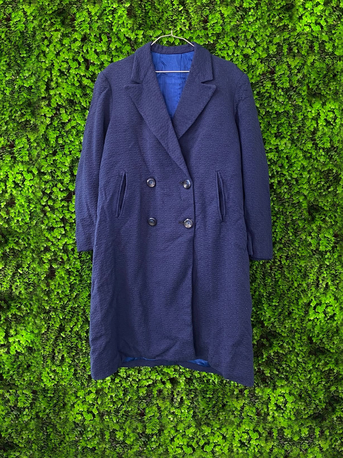 Navy Textured Double-Breasted Coat