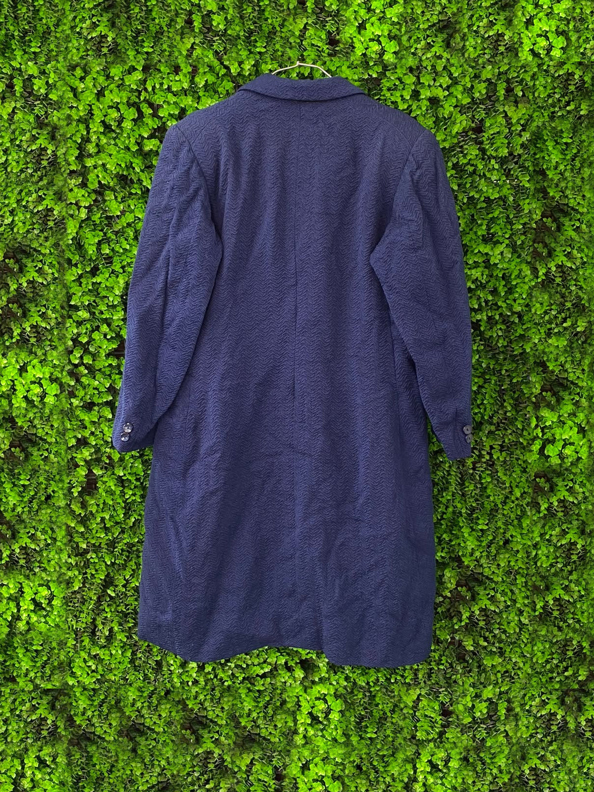 Navy Textured Double-Breasted Coat