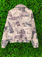 Beige Newspaper-Print Cropped Jacket
