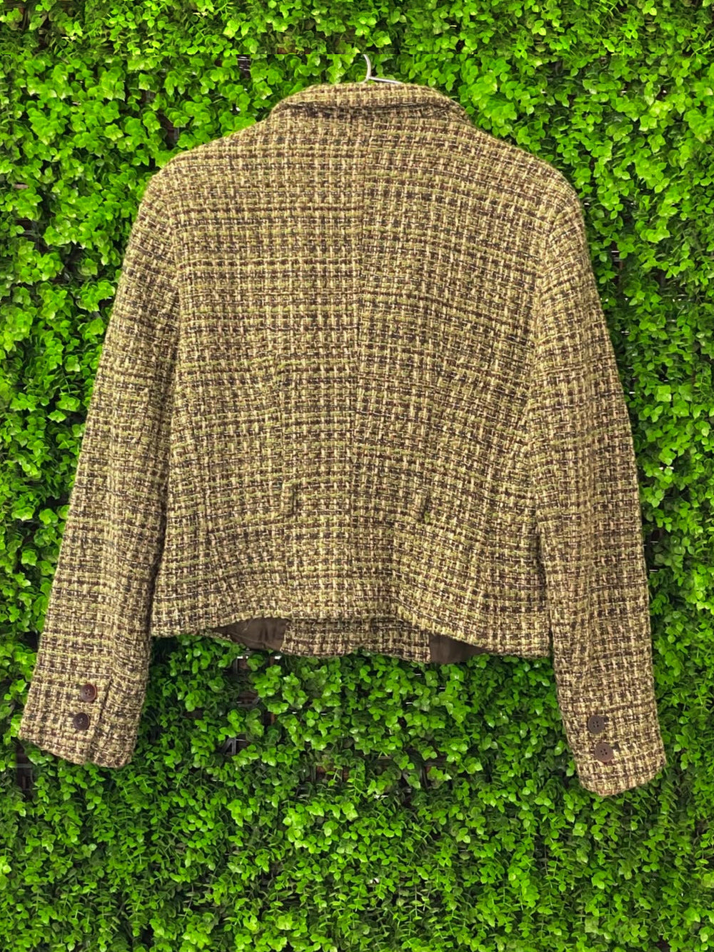 Zara Basic Olive Tweed Tailored Blazer