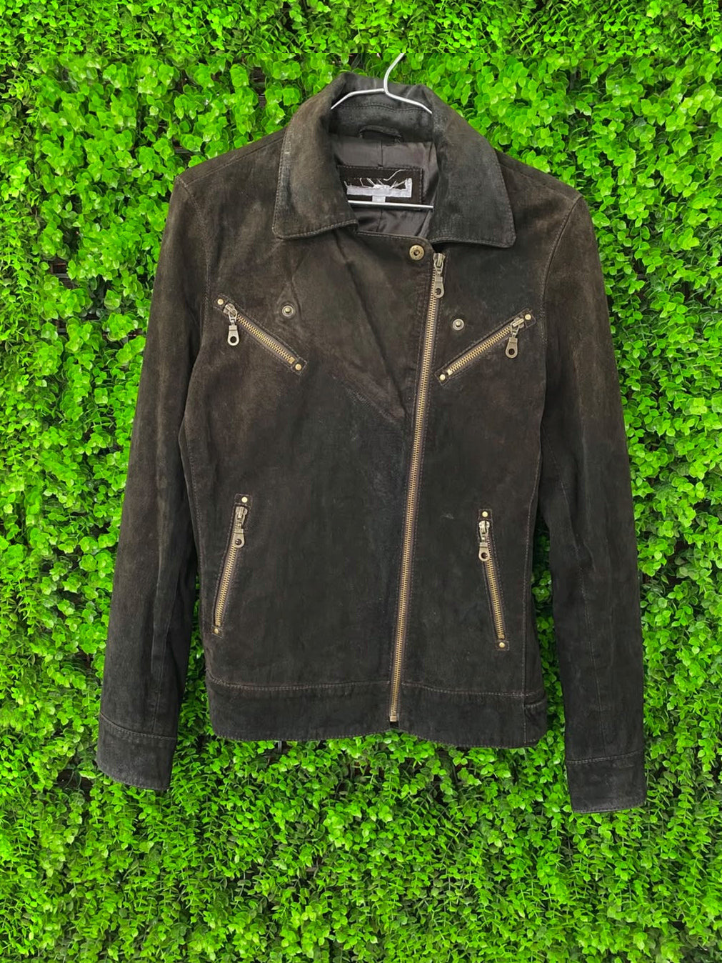Black Real Pig-Suede Biker Jacket — front
