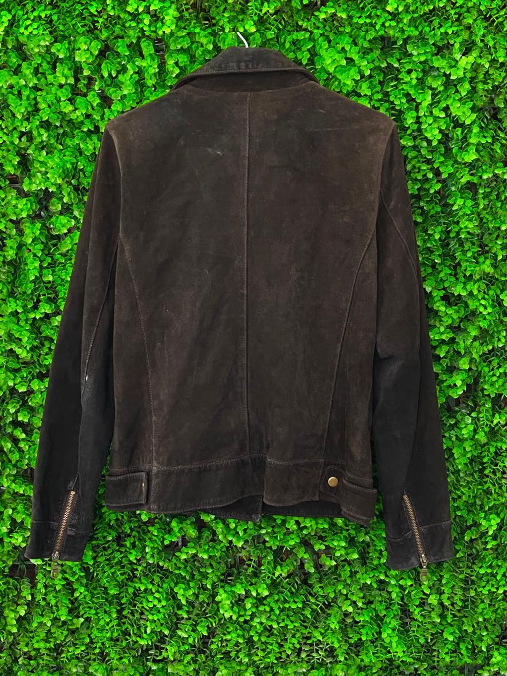 Black Real Pig-Suede Biker Jacket — back