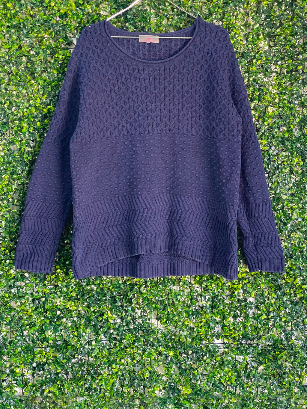 Navy Textured Knit Crew-Neck Jumper — front