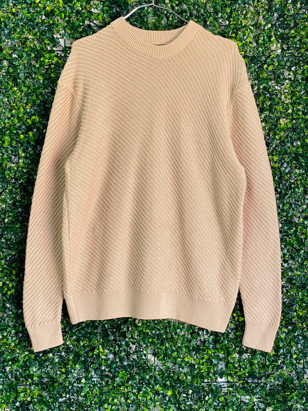 Zara Beige Diagonal-Knit Cotton Jumper — front