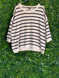 Mango Basics Cream & Navy Striped Cotton Jumper — front
