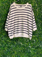 Mango Basics Cream & Navy Striped Cotton Jumper — front