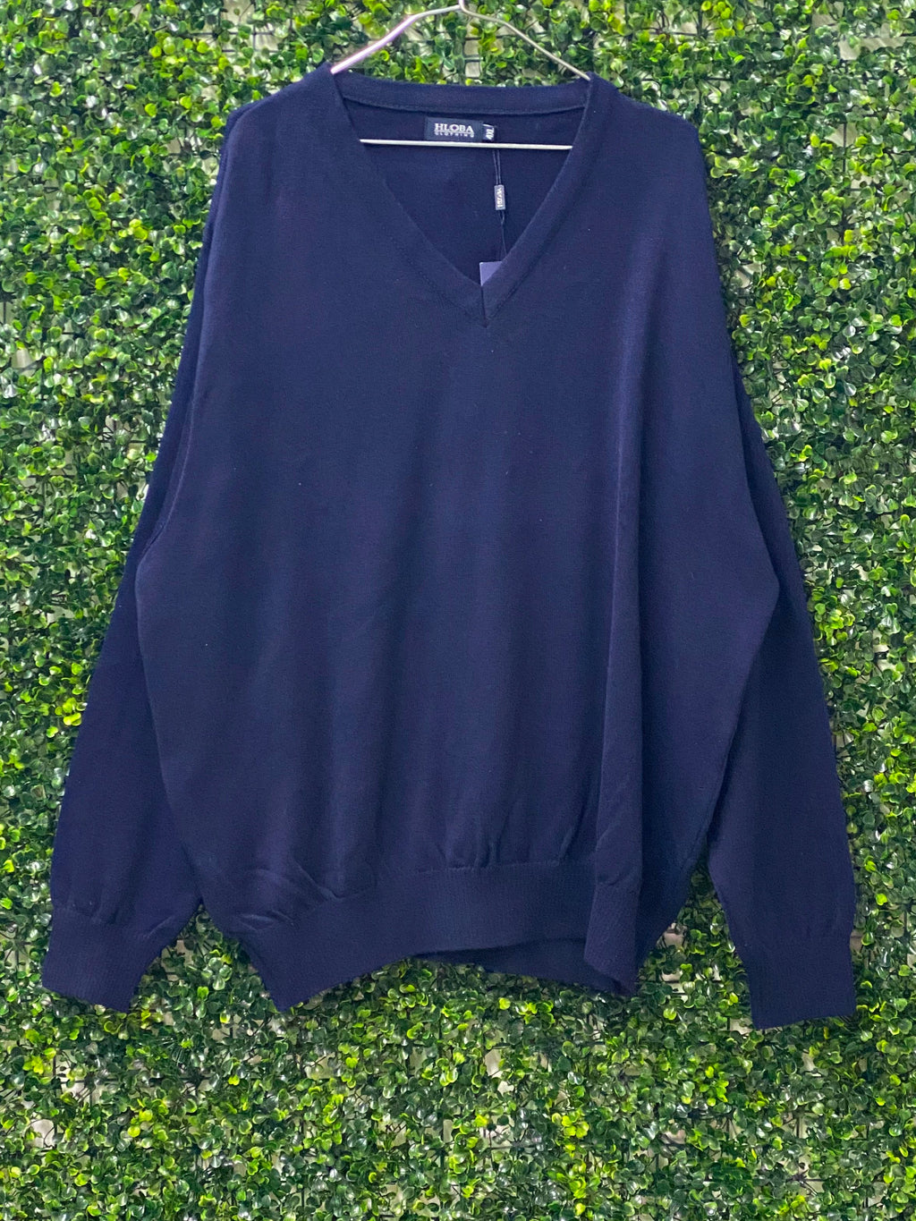HLOBA Clothing Navy V-Neck Knit Jersey — front