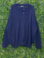 HLOBA Clothing Navy V-Neck Knit Jersey — front