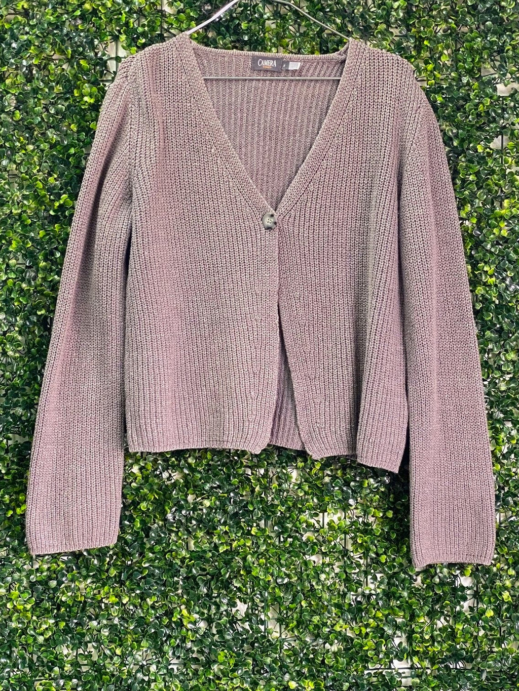 Camera Women Taupe Ribbed Button Cardigan — front