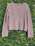 Camera Women Taupe Ribbed Button Cardigan — front