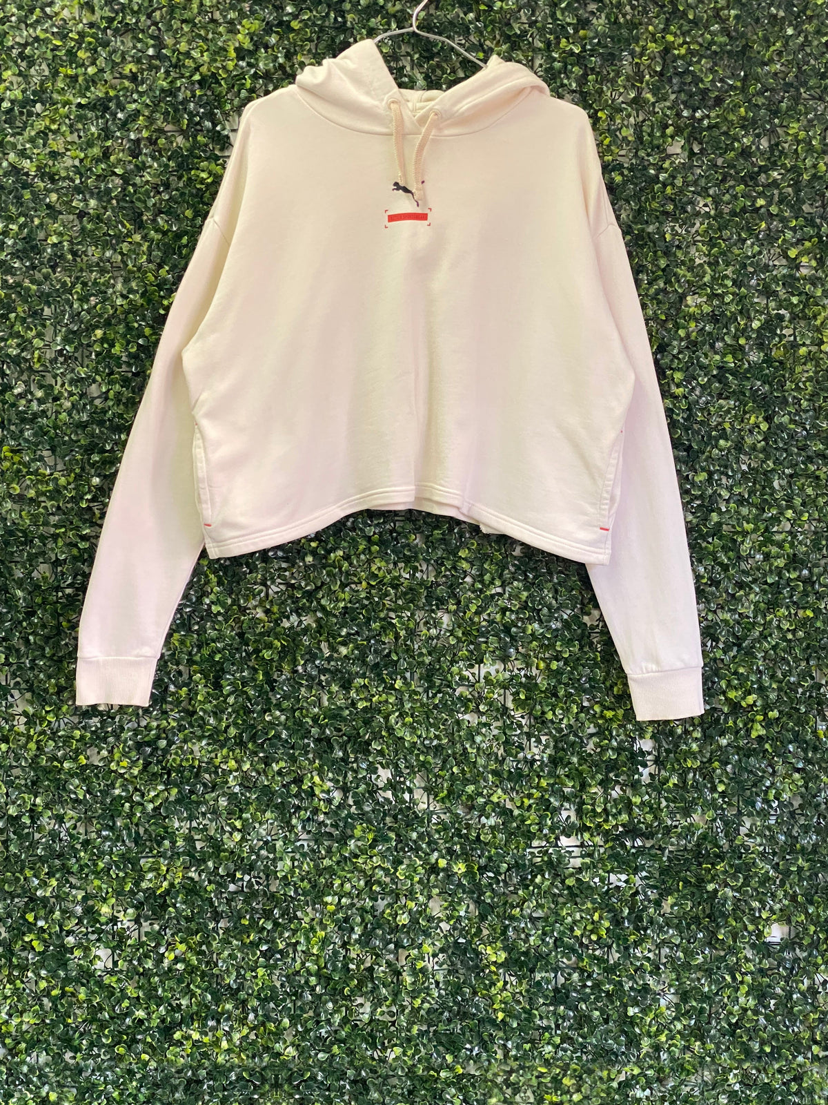 Puma Cream Cropped Sports Graphic Hoodie — front