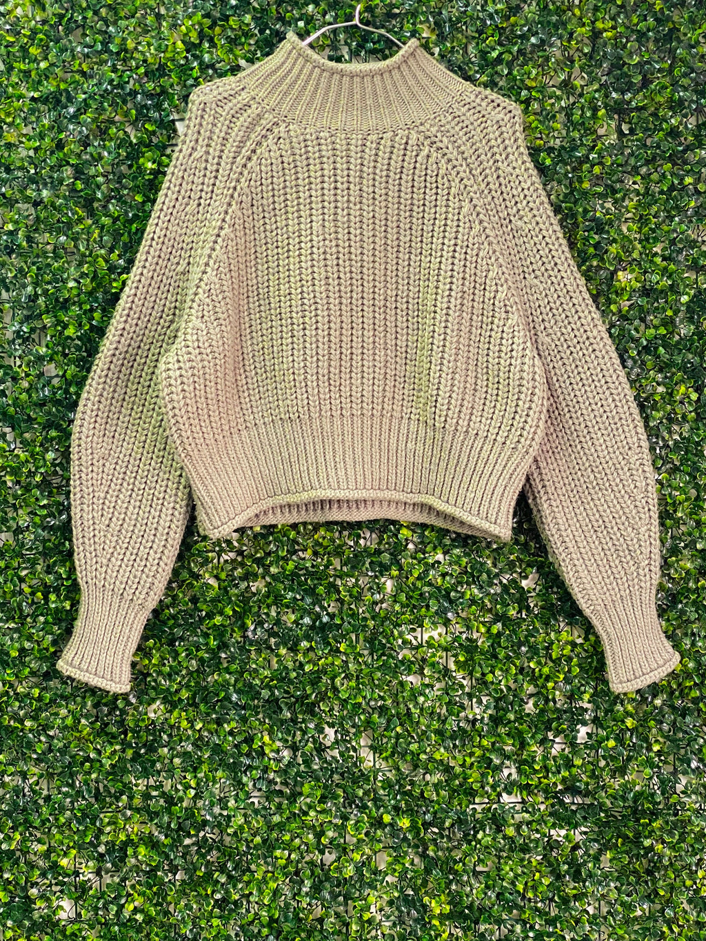 H&M Oatmeal Chunky Knit Balloon Sleeve Sweater — front