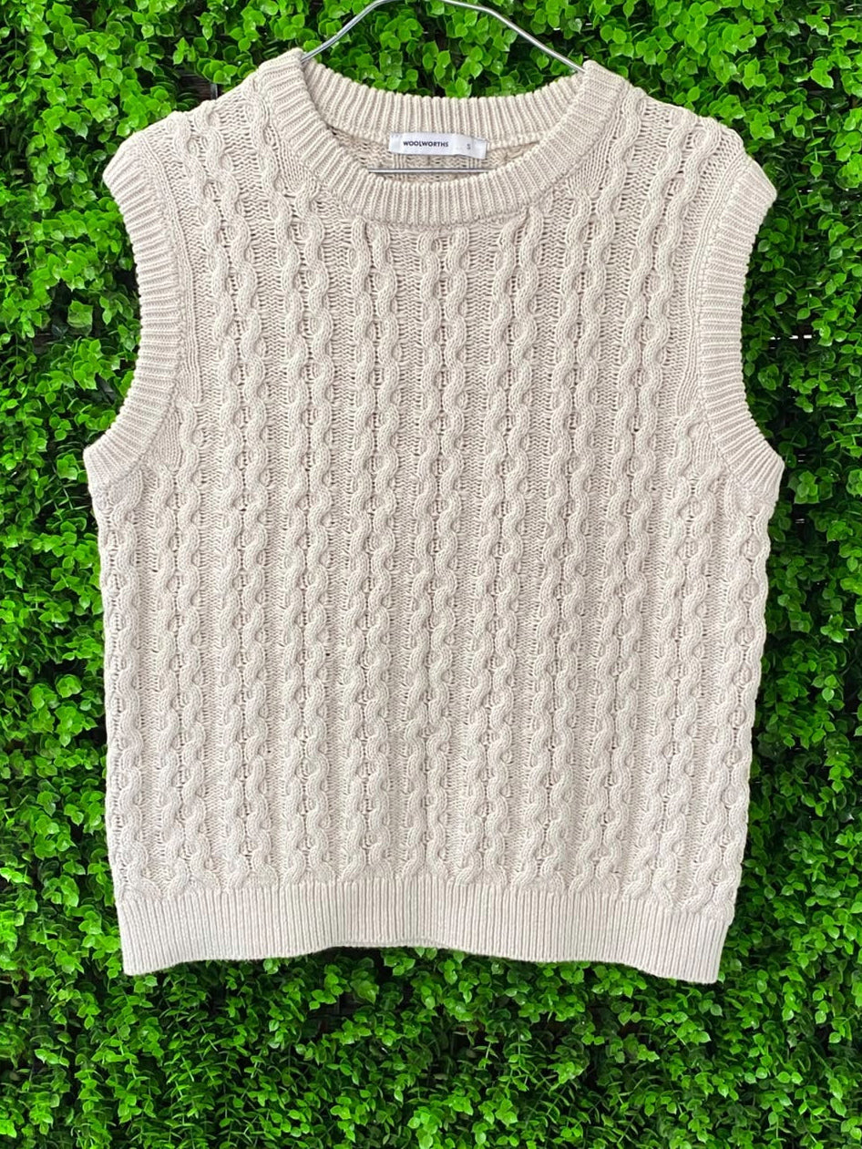 Woolworths Ivory Cable-Knit Sleeveless Vest