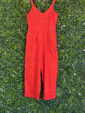 Old Khaki Coral Embroidered Cotton Jumpsuit — front