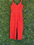 Old Khaki Coral Embroidered Cotton Jumpsuit — front
