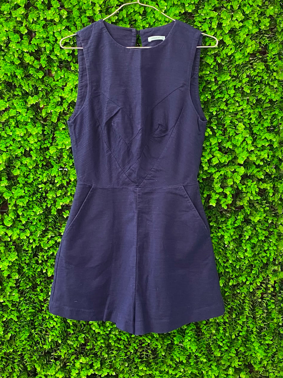 KooKai Deep Navy Purple Stretch-Cotton Sleeveless Playsuit