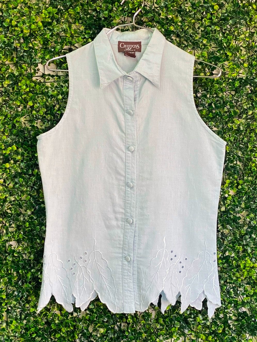 Chiffons London Mint Linen Blouse — 01-front