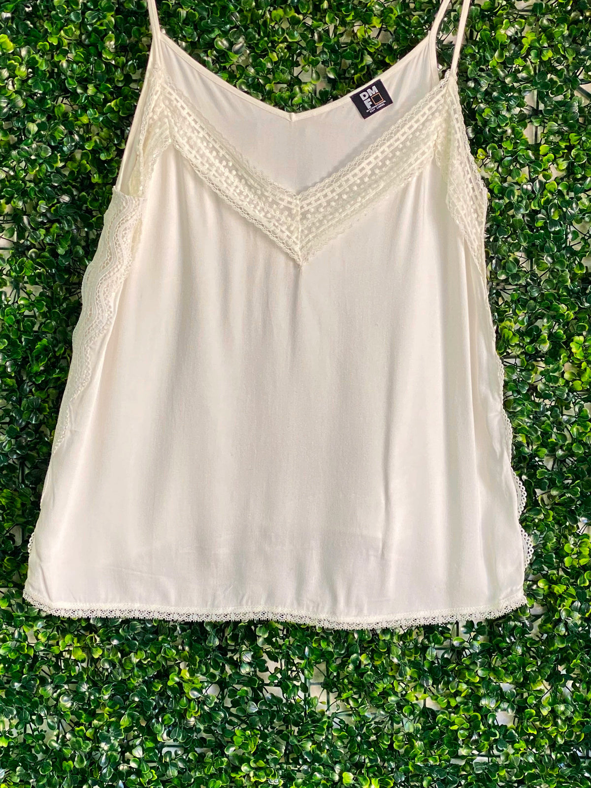 DMF Cream Lace-Trim V-Neck Camisole — front
