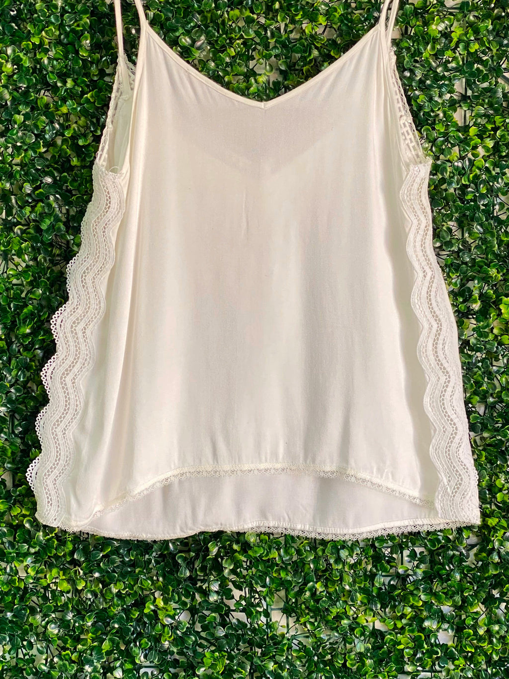 DMF Cream Lace-Trim V-Neck Camisole — back
